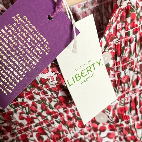 J. Crew X Liberty Fabrics Smocked Button Up Top Women XXS Red Eliza Floral Print - Picture 8 of 14